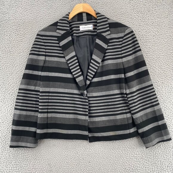 Calvin Klein Jackets & Blazers - Calvin Klein Blazer Womens 8 Gray Striped Button Up Pockets Office Career Work*